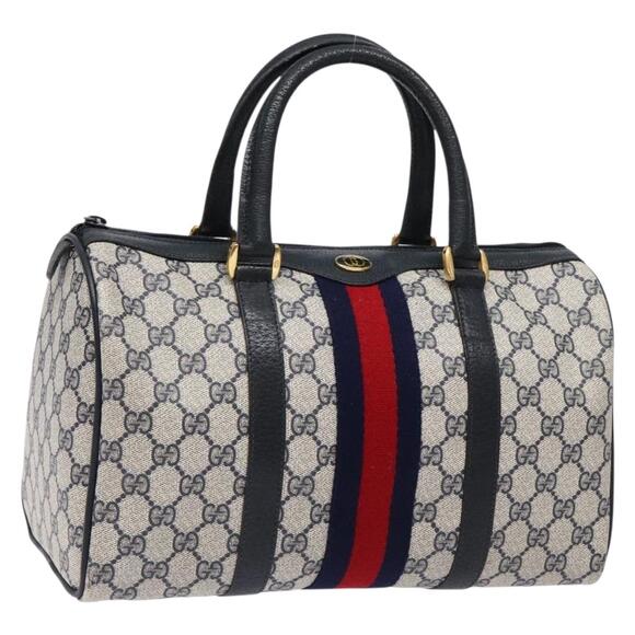 GUCCI GG Supreme Sherry Line Hand Bag Pvc Navy Gold Red 58 02 007 - Picture 1 of 16